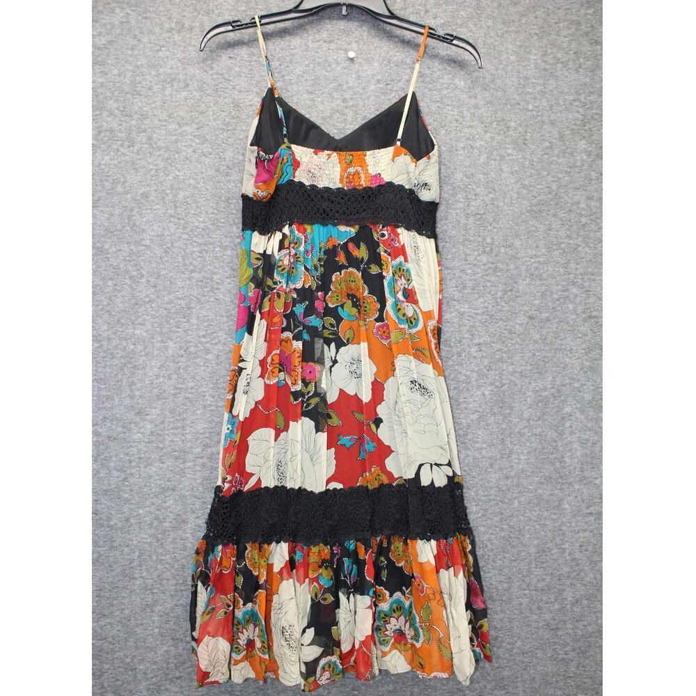 Sue Wong Silk Dress Size 2 Floral Crochet Midi Boho Adjustable Strap - Picture 2 of 8